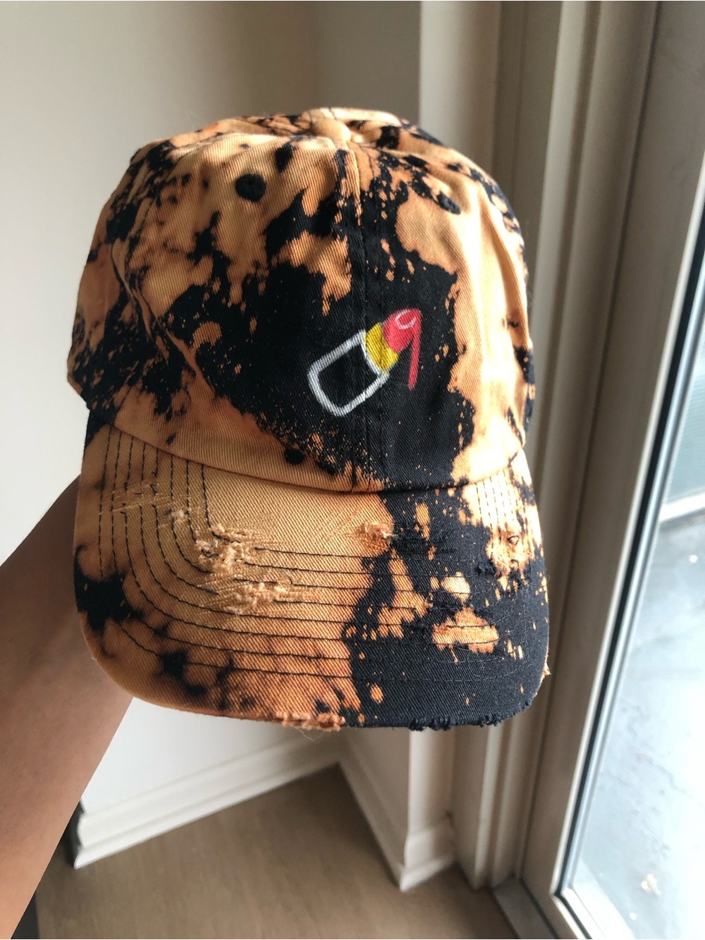 Distressed Bleach-Splatter Baseball Cap with Lipstick Patch